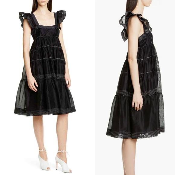 Ulla Johnson Rosalie Midi Dress Black Silk Tiered Prairie Cottagecore Size 4 - Picture 12 of 16
